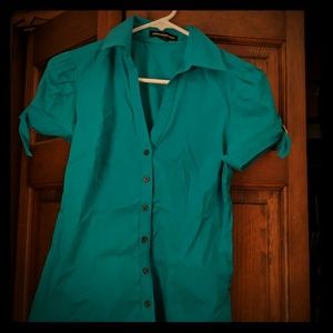 Teal short sleeve button down shirt